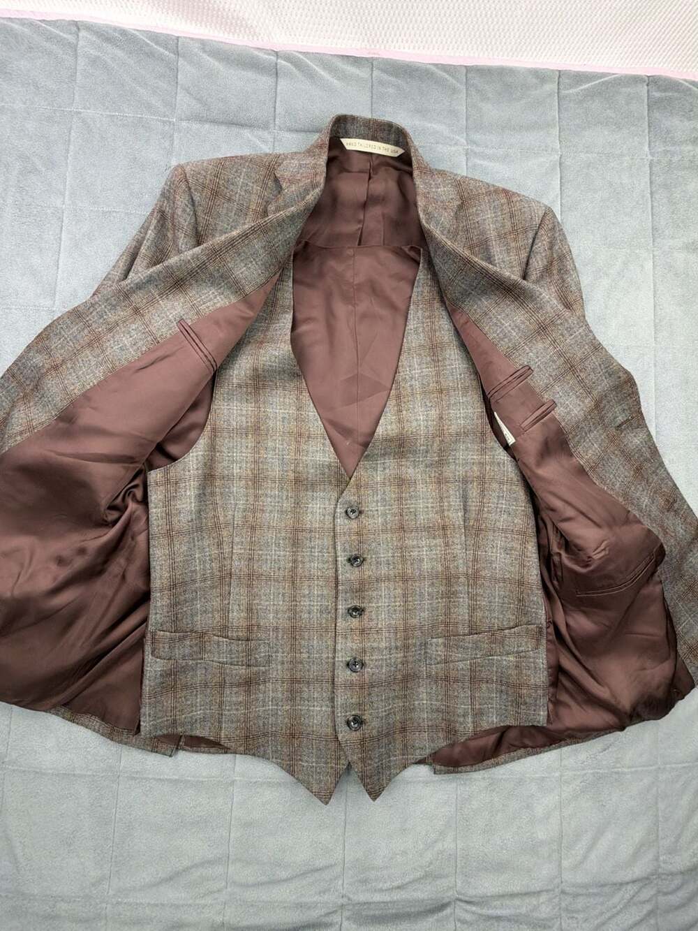 Freemans Sporting Club Wool Plaid Sport Coat & Vest 42 Reg Brown Tweed Jacket